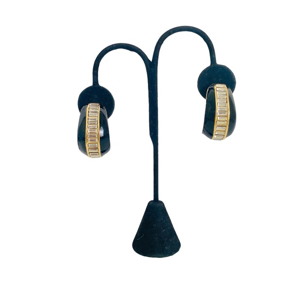 Vintage ST JOHN gold crystal enamel designer runway clip on earrings - Picture 1 of 8